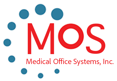 Red "MOS" logo with blue dots forming a circle, text reads "Medical Office Systems, Inc." on a white background.
