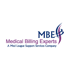 Logo for Medical Billing Experts, featuring the initials MBE with a purple and dark blue abstract design, and text beneath. Clean and professional.