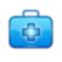 Medical Clinics: Icon of a blue medical briefcase with a white cross on the front.