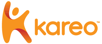 Orange abstract figure next to the word "kareo" in orange font on a white background. Energetic and modern design.