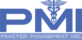 PMI logo with a medical caduceus symbol. Text reads "Practice Management Inc." in blue against a white background.