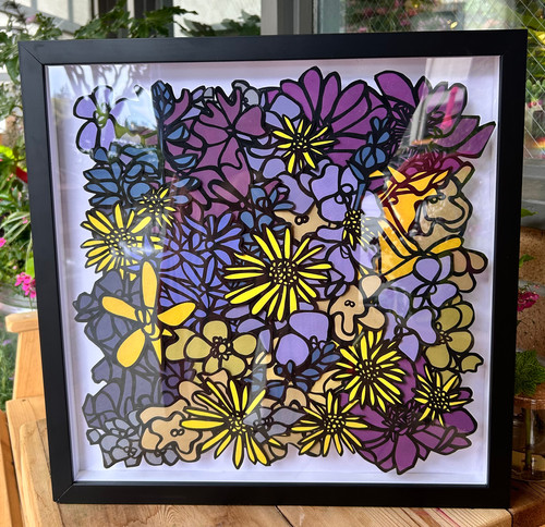 Purple yellow wildflowers 16”x16” frame | Josephine Rice