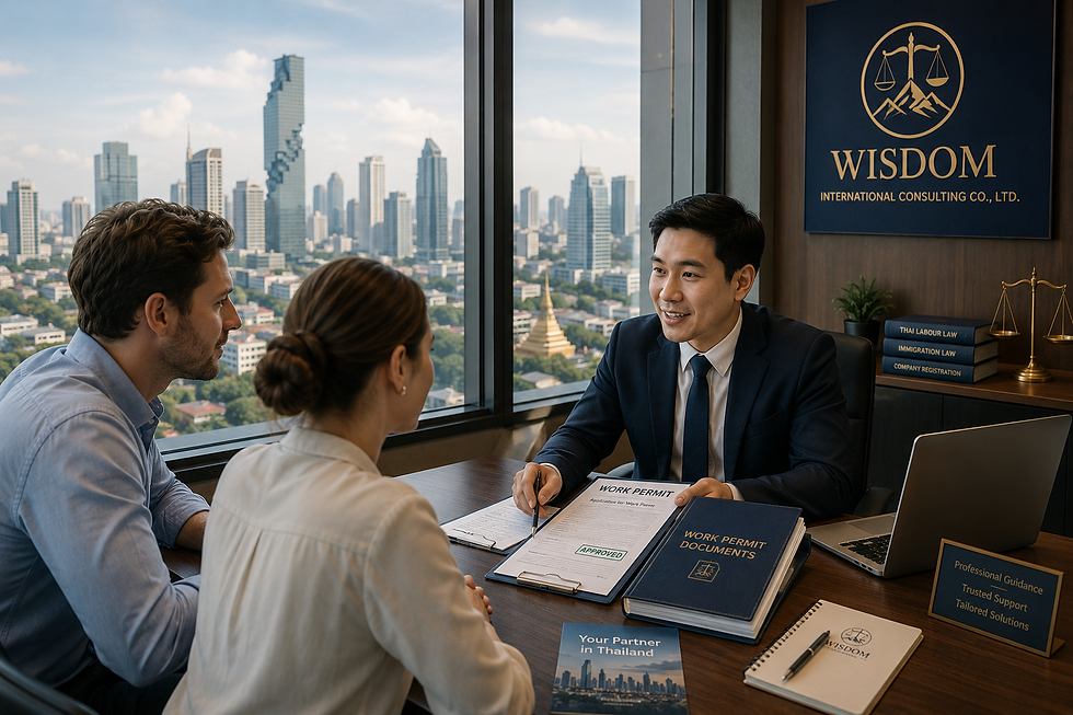 Foreign client discussing Thailand work permit requirements with a consultant in Bangkok.