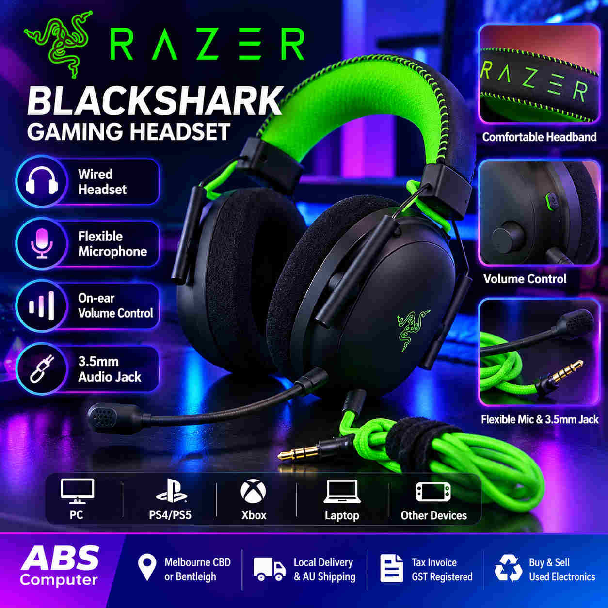 Razer BlackShark V2 X Wired Headset – 3.5mm Audio Jack – Detachable Mic – Black
