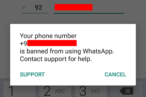 WhatsApp Number Banned