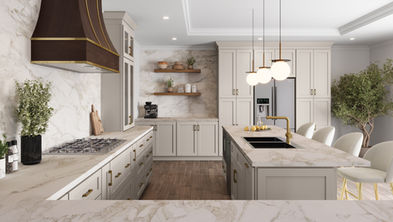 Moss finish shaker kitchen cabinets installed in Medford, Oregon