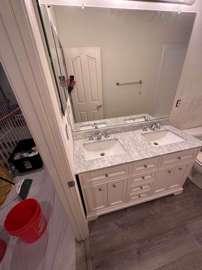 Bathroom renovation with double vanity, Ashland, Oregon