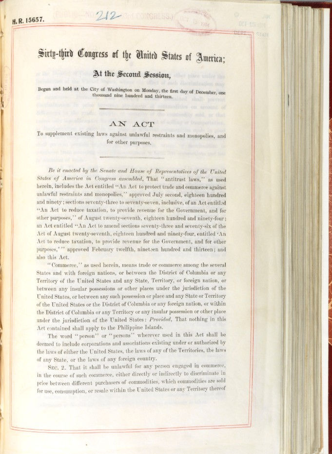 Clayton Antitrust Act document.