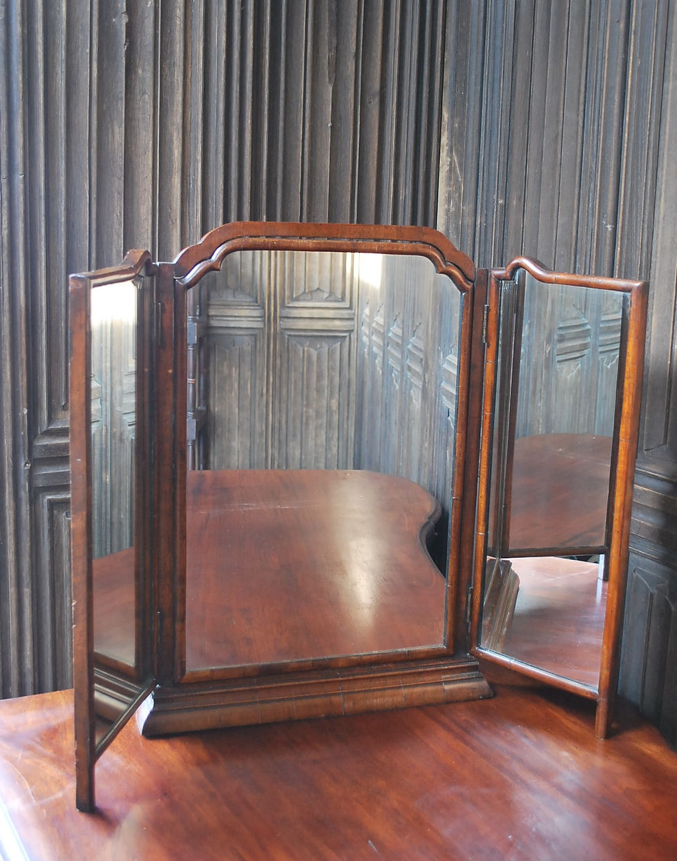Thumbnail: Antique Triptych Walnut Dressing Mirror
