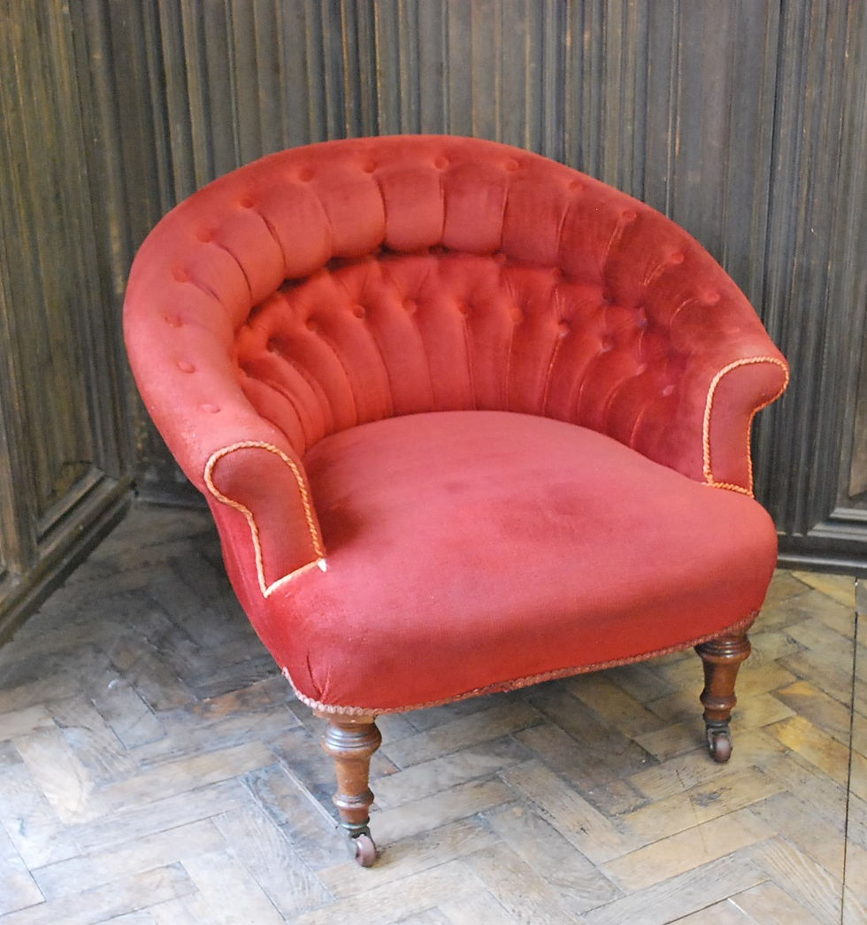 Thumbnail: Antique English upholstered tub chair