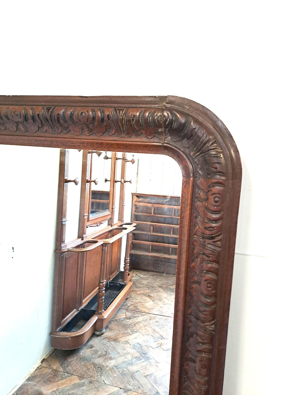 Thumbnail: Large French Louis-Philippe period carved oak mirror