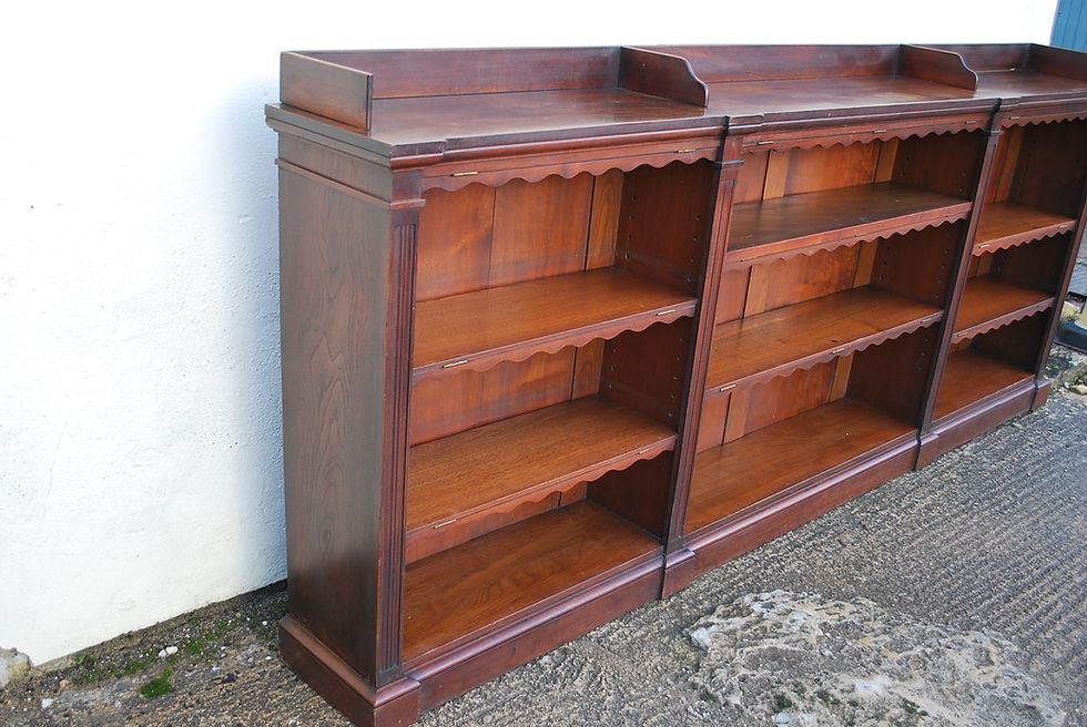 Thumbnail: Antique Walnut English Breakfront Open Bookcase / Shelves