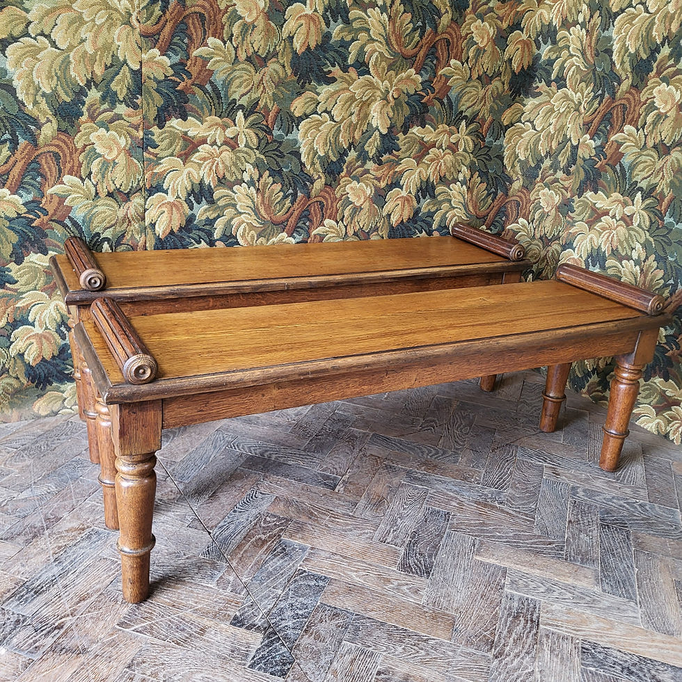 Thumbnail: Pair of oak hall benches