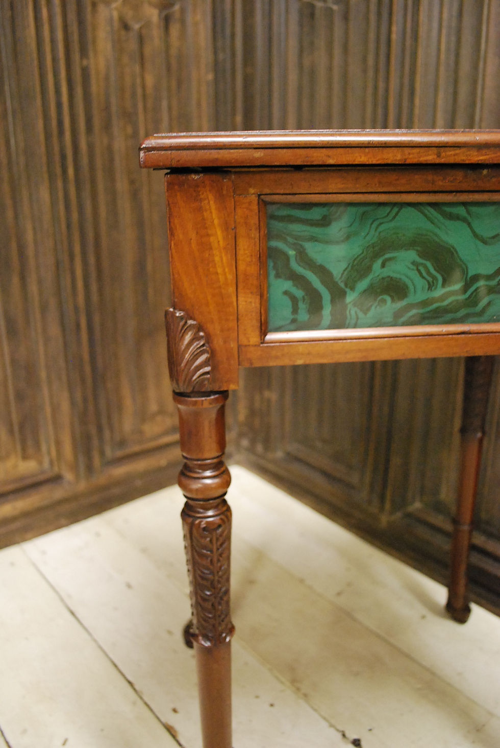 Thumbnail: Antique French faux malachite and mahogany occasional table