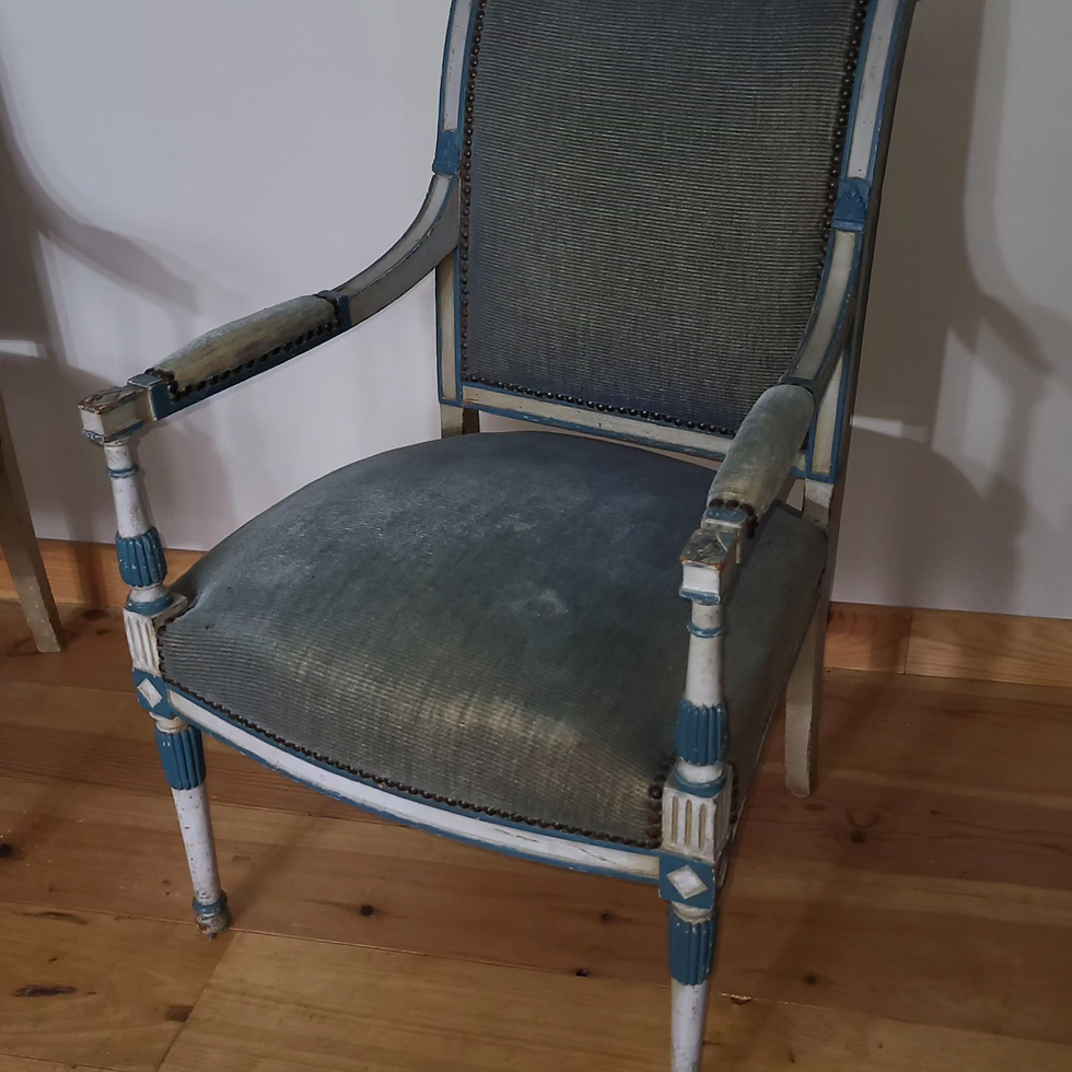 Thumbnail: Pair of painted Neo classical open armchairs