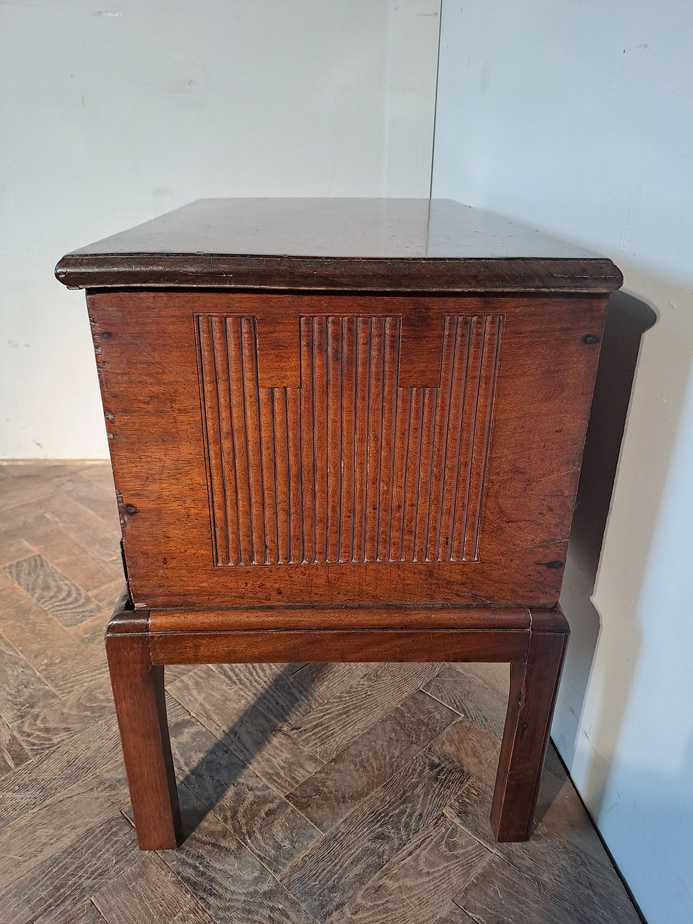 Thumbnail: Indian Rosewood Campaign Reeded Box with Secret Drawers on Stand, Circa 1830