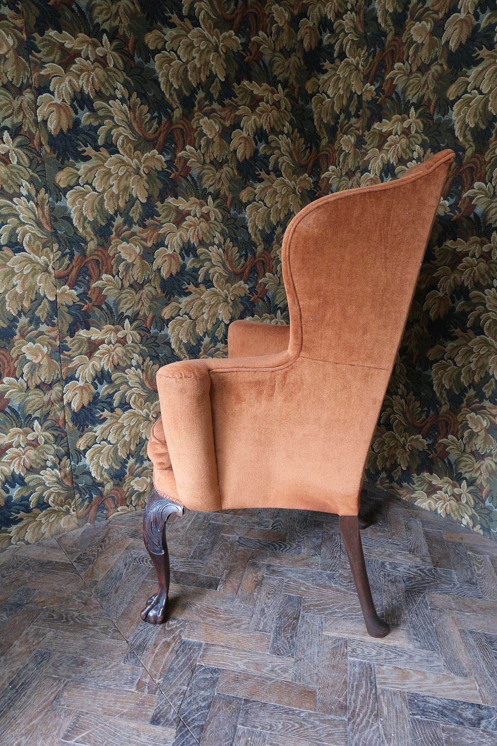 Thumbnail: Decorative Georgian style mahogany upholstered wing chair