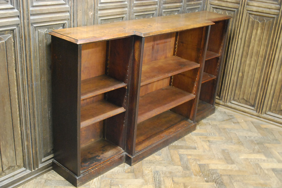 English open adjustable breakfront bookcase