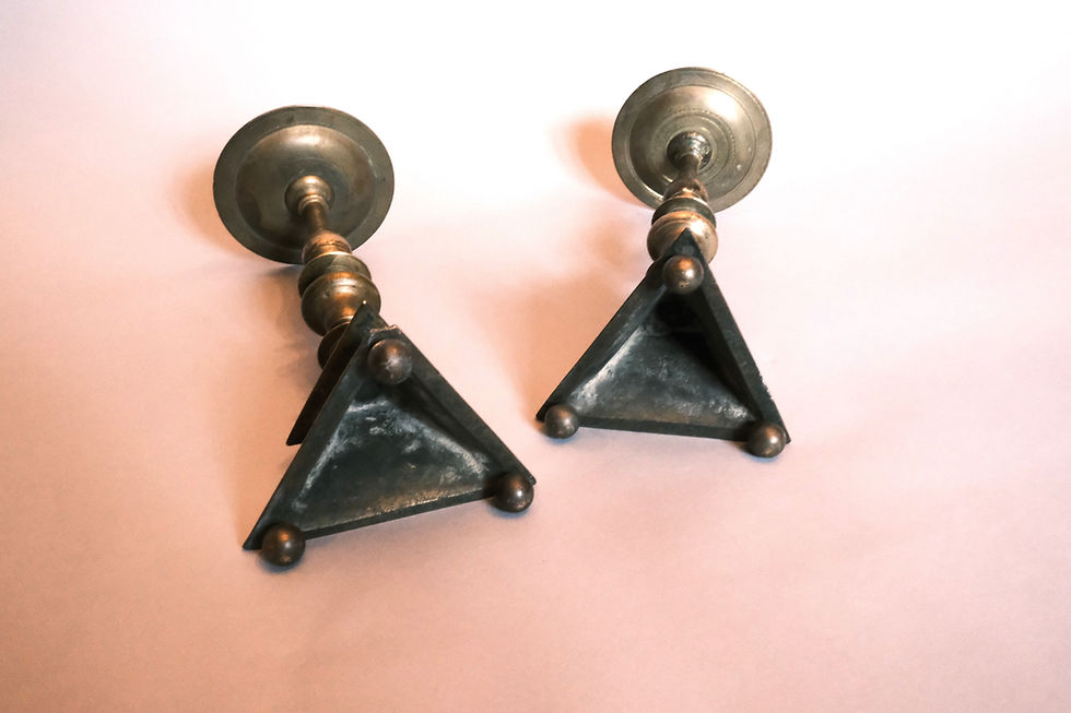 Thumbnail: Pair of 17th c Pricket candlesticks