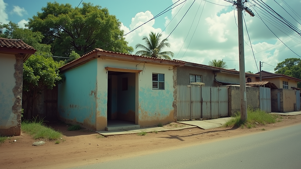 Eye-level view of a small shelter in a Jamaican urban area