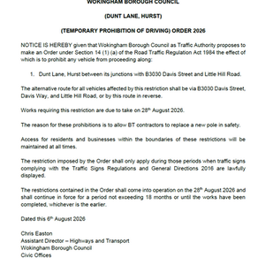 Dunt Lane restrictions 28th August 2026