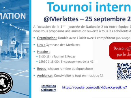 Animation : Tournoi interne Loisirs/Compétiteurs [25/09/21]