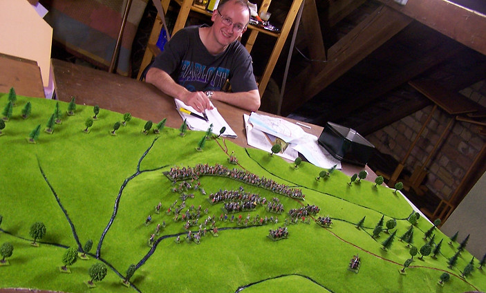 Vue aérienne du champ de bataille d'Hastings avec l'ensemble des troupes