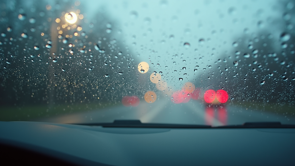 Close-up view of a clean windshield with water droplets