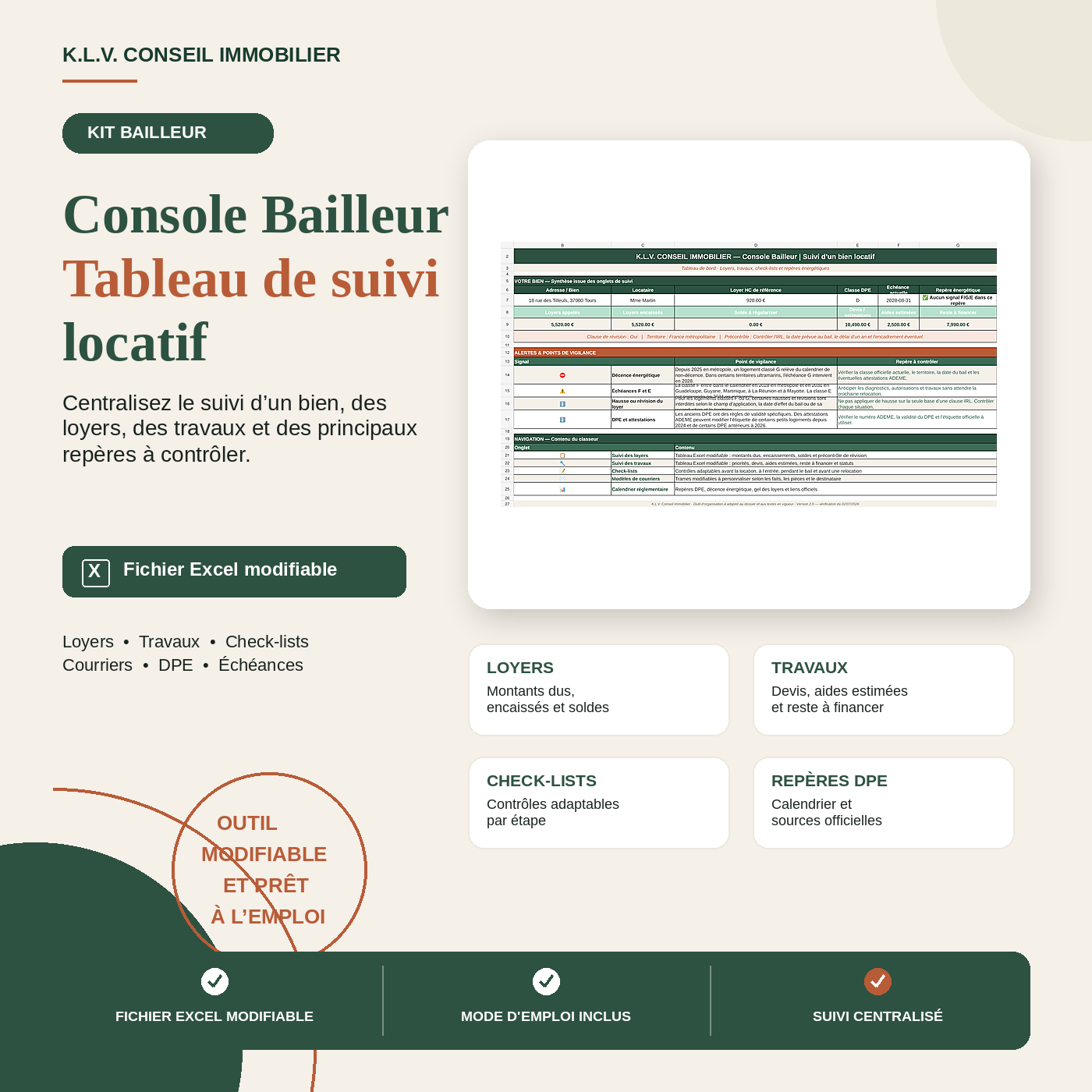 Kit Bailleur - Console Bailleur - Tableau de suivi locatif