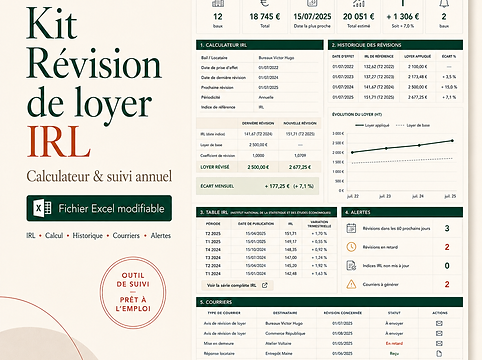 Image du tableau Excel du kit bailleur "Révision de loyer IRL - Calculateur & suivi annuel"