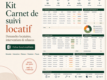 Image d'un tableau Excel du kit bailleur "Carnet de suivi locatif - demandes locataires, interventions & relances"