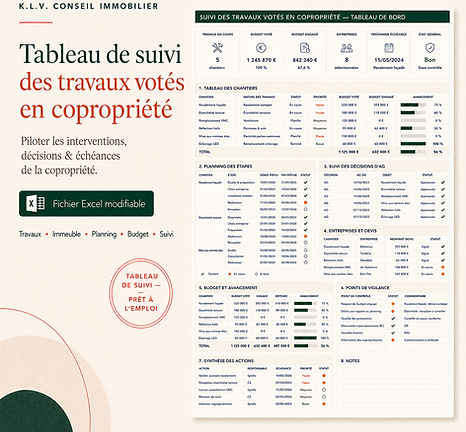 Image descriptive du tableau Excel "kit conseil syndical - tableau de suivi des travaux votés en copropriété"