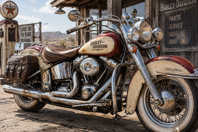 Harley-Davidson Patina KI-Visualisierung mit gealtertem Lack und Vintage Charakter