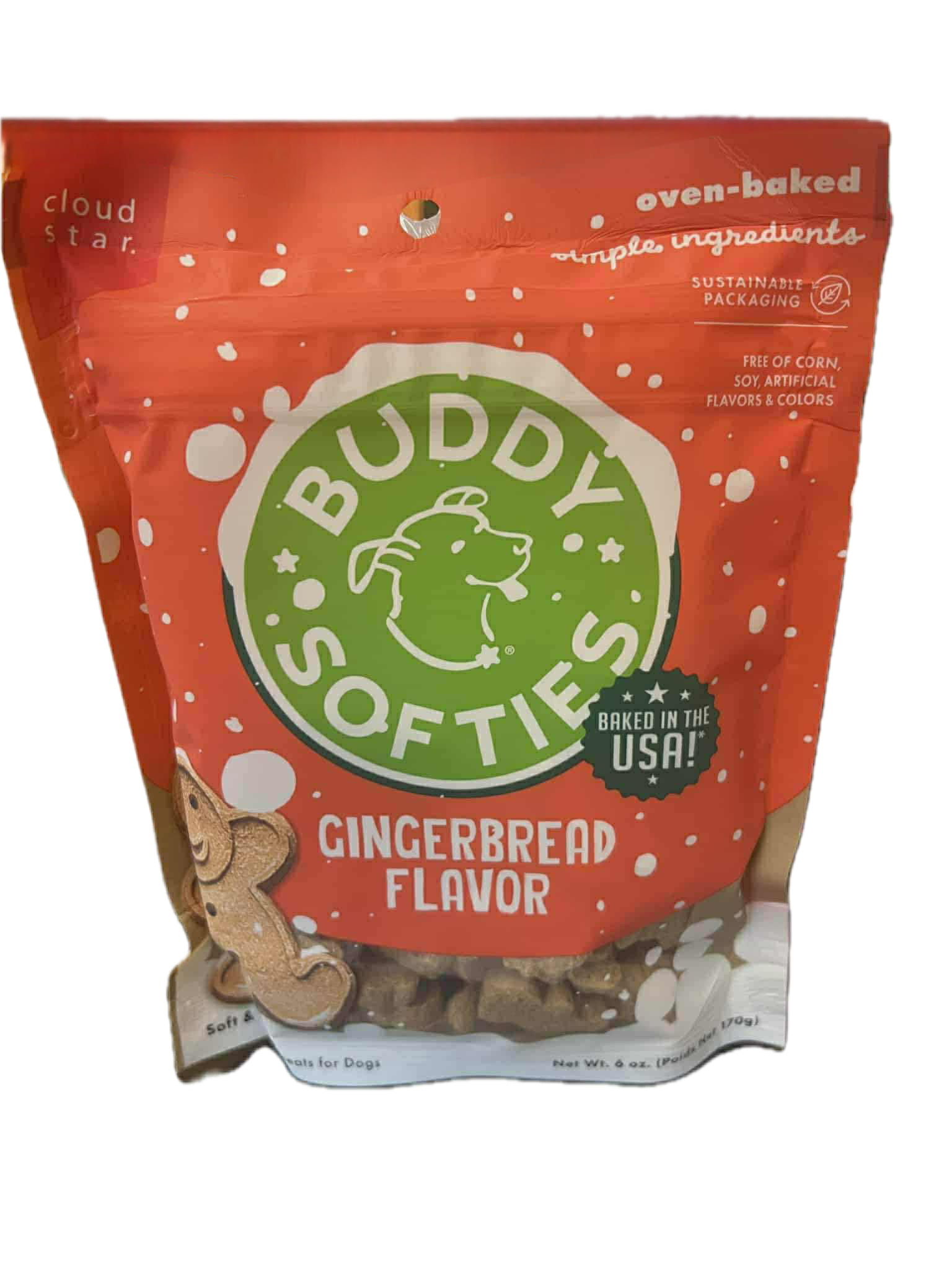 Buddy Softies Holiday Treats Gingerbread Flavor Soft & Chewy Dog Treats, 6-oz