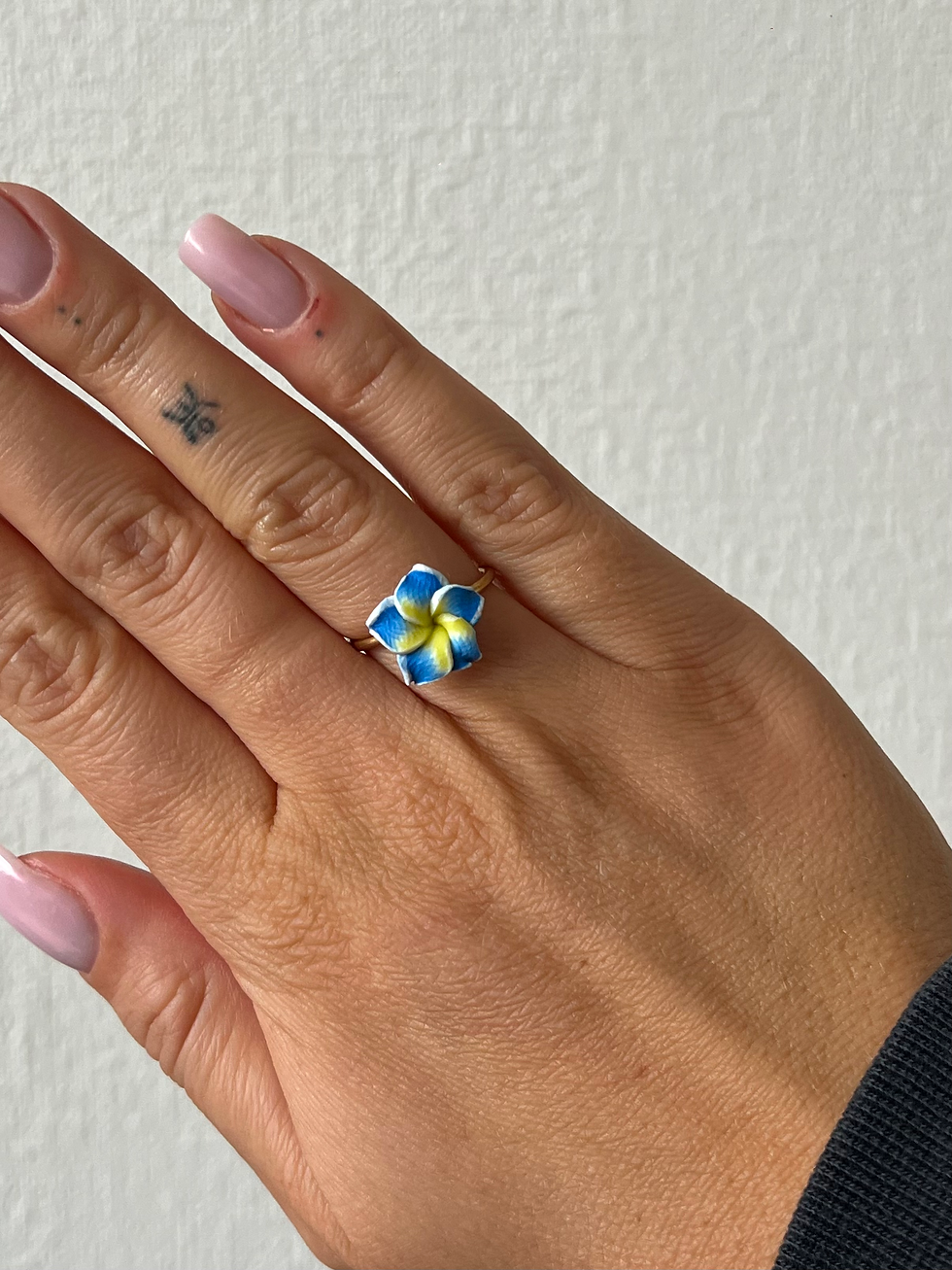 Thumbnail: Handmade stainless steel tropical flower ring blauw