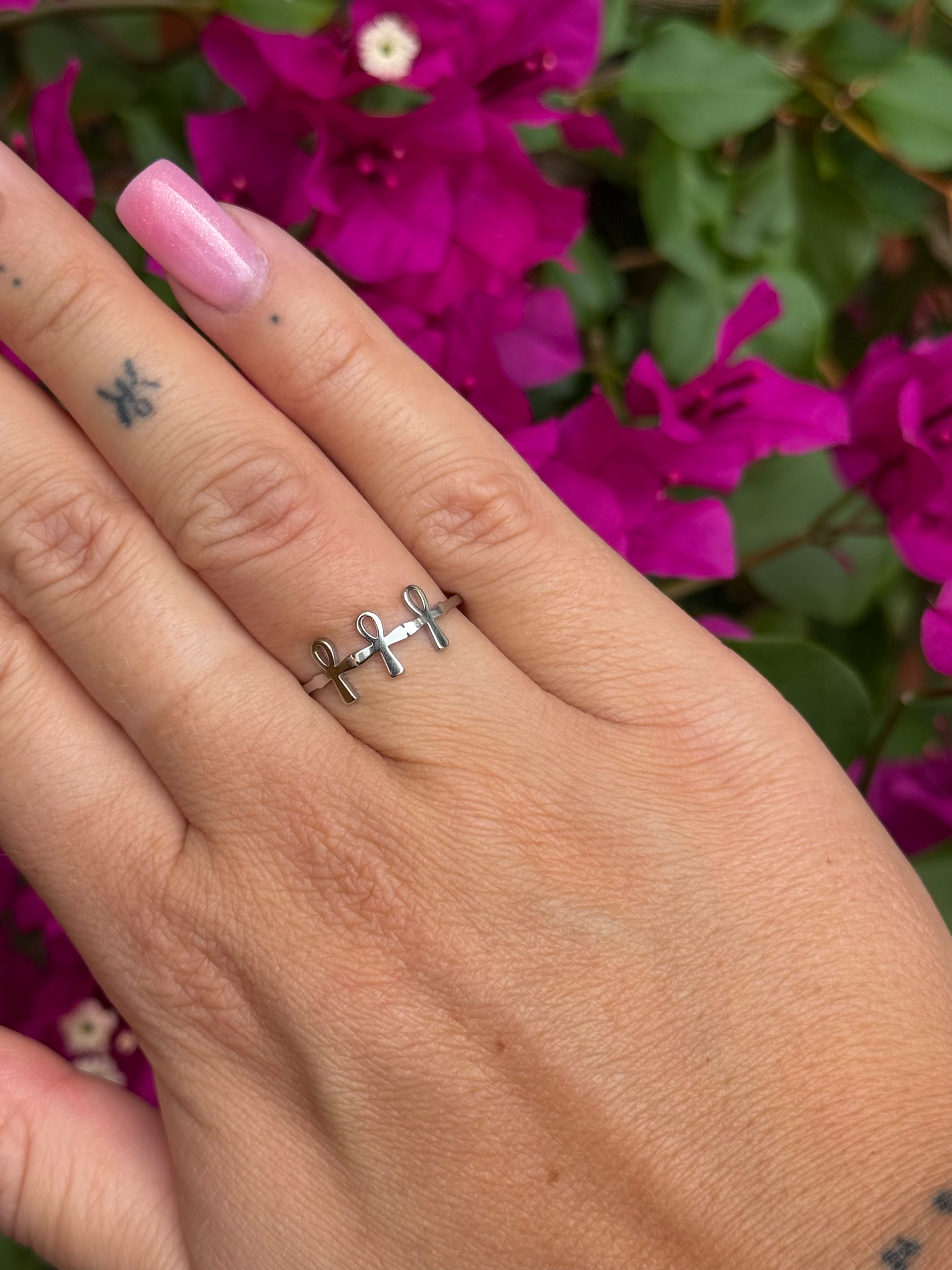 Stainless steel ring Ankh zilver klein