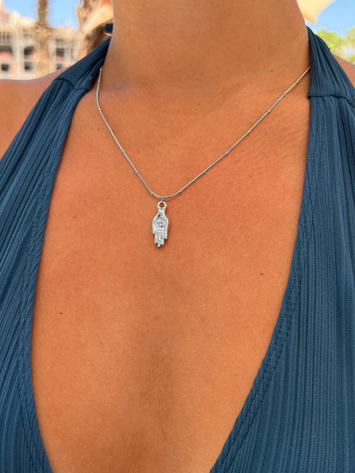 Stainless steel Hamsa Hand zilver