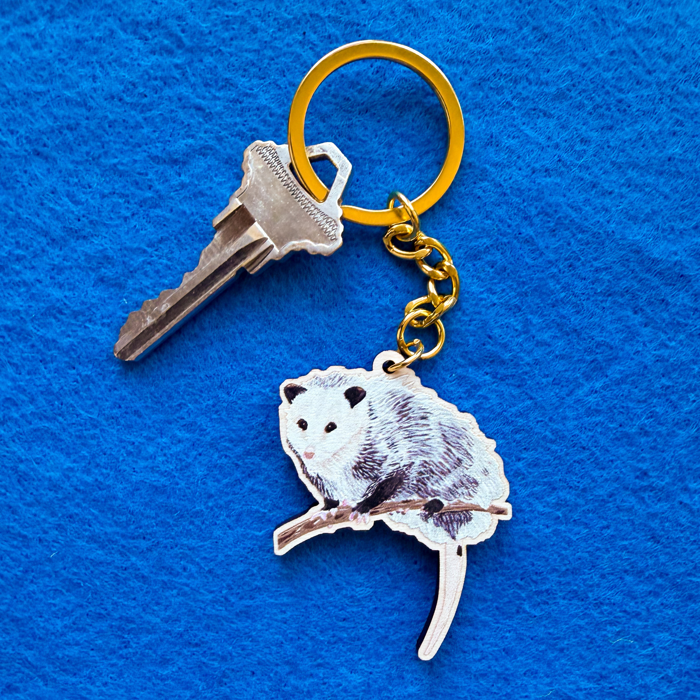 Opossum Wooden Keychain