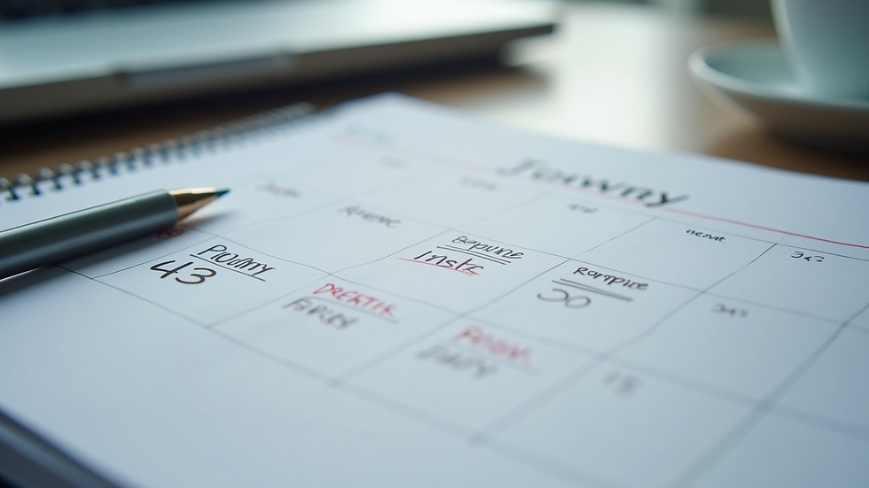 Eye-level view of a calendar with tasks and deadlines marked