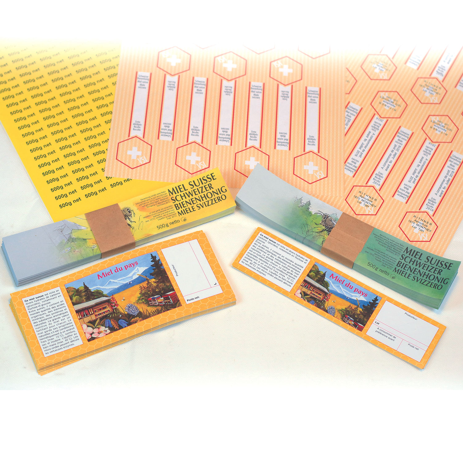 Etiquettes allongées, petit format «miel du pays»
