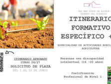 Se comparte información de interés sobre la oferta formativa del IES San Diego de Alcalá, que incluye diferentes ciclos de Formación Profesional y un itinerario formativo relacionado con el sector agrario para personas con discapacidad intelectual.