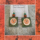 Harvest Square green wood and shell earrings, 2024.JPG