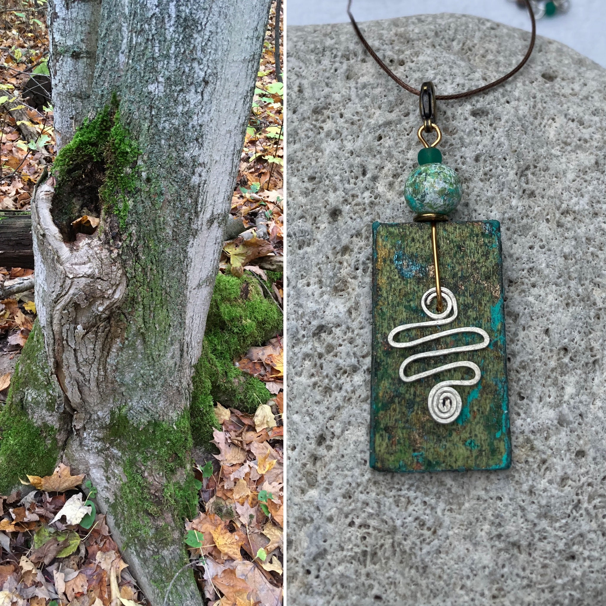 Moss Wooden Rectangle Pendant