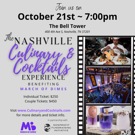 The Nashville Culinary & Cocktails Experience to be Held on October 21st to Benefit March of Dimes