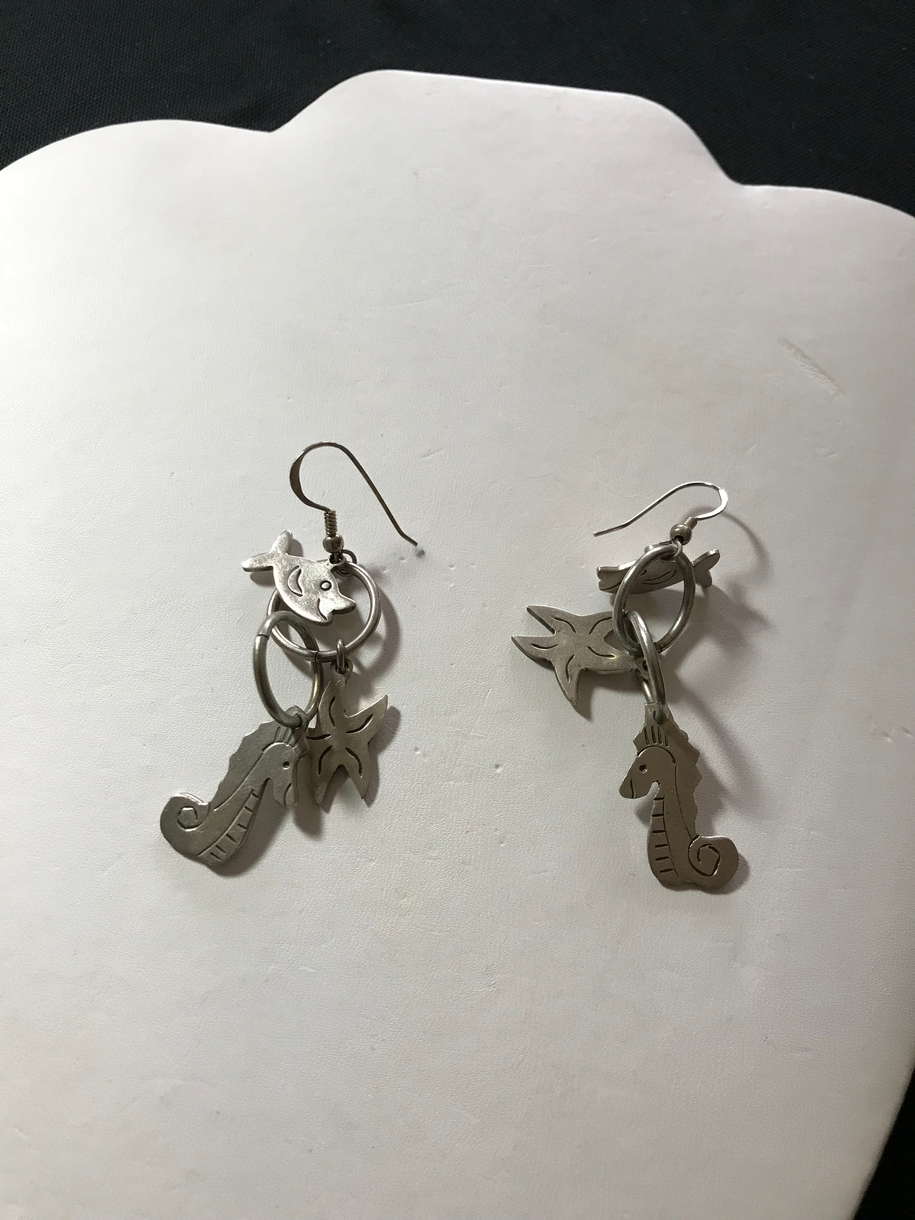 Vintage Under the Sea Dangling Silver Earrings