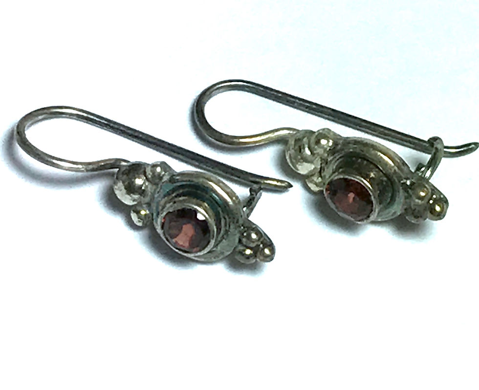 Thumbnail: Sweet Petite Garnet Hanging Earrings set in SterlingSilver