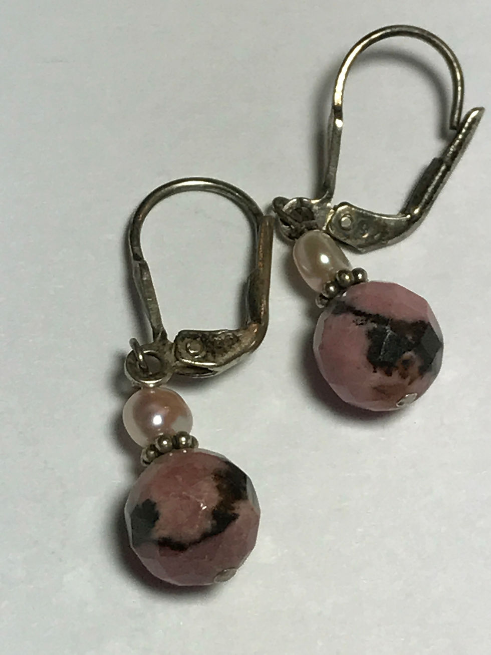 Thumbnail: Rhodocrosite and Pearl Sterling Silver Dangle Earring