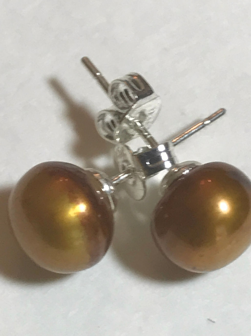 Thumbnail: 8-8.5mm Beautiful Golden Bronze Colored Cultured Freshwater Pearl Stud Earrings