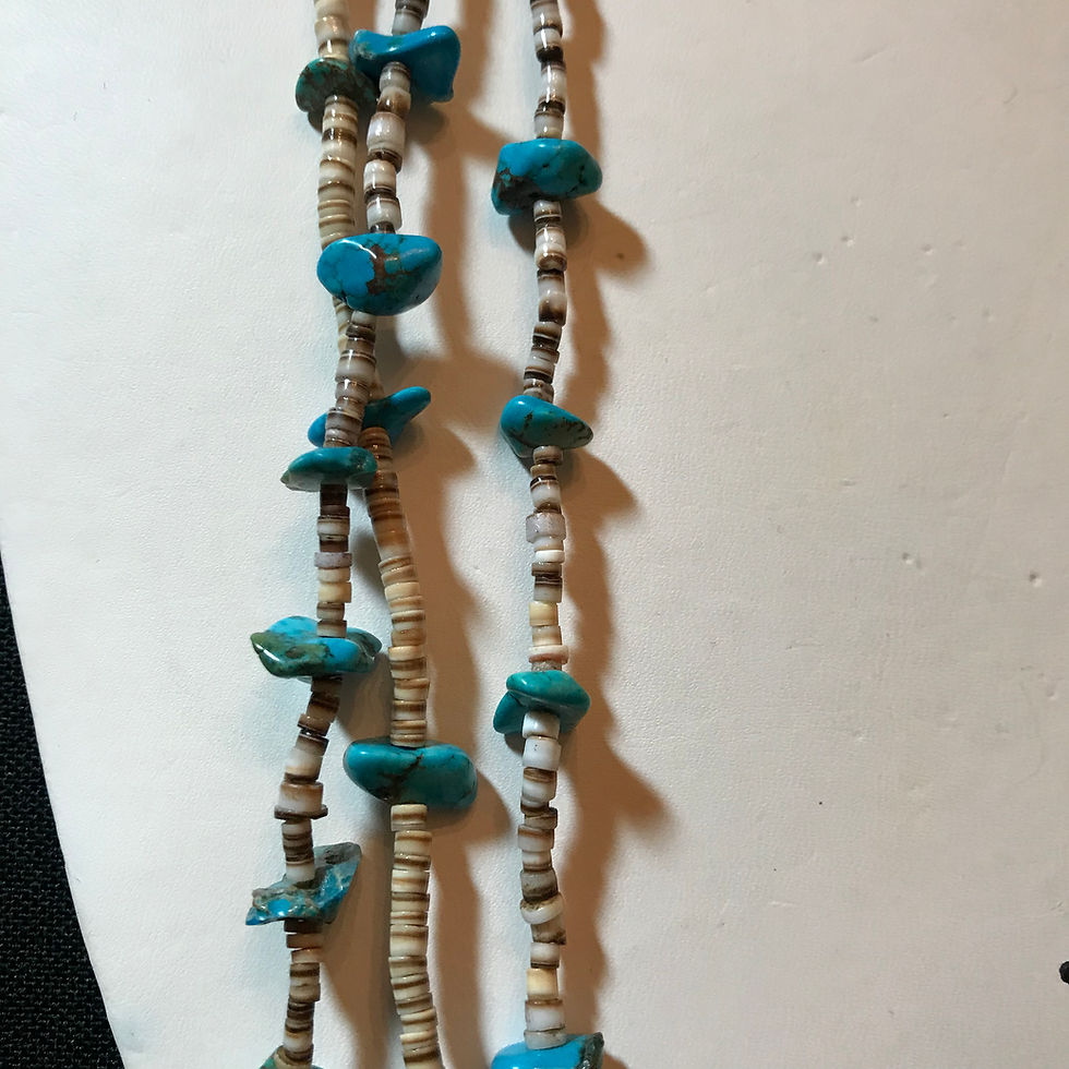 Thumbnail: 3 Strand Turquoise Nugget & Heshi  Necklace