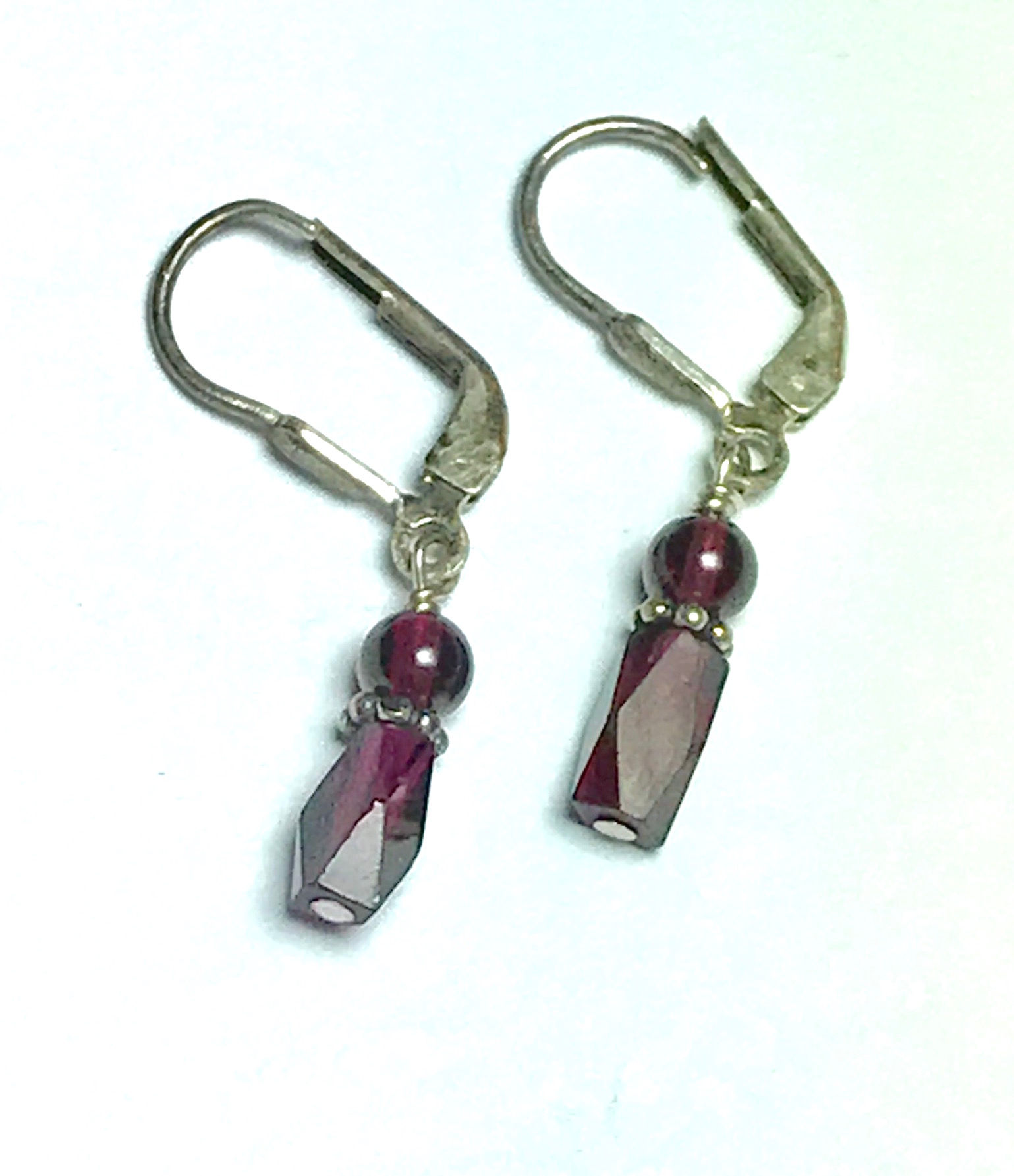 Fancy Faceted Garnet Bead Sterling Silver Earrings